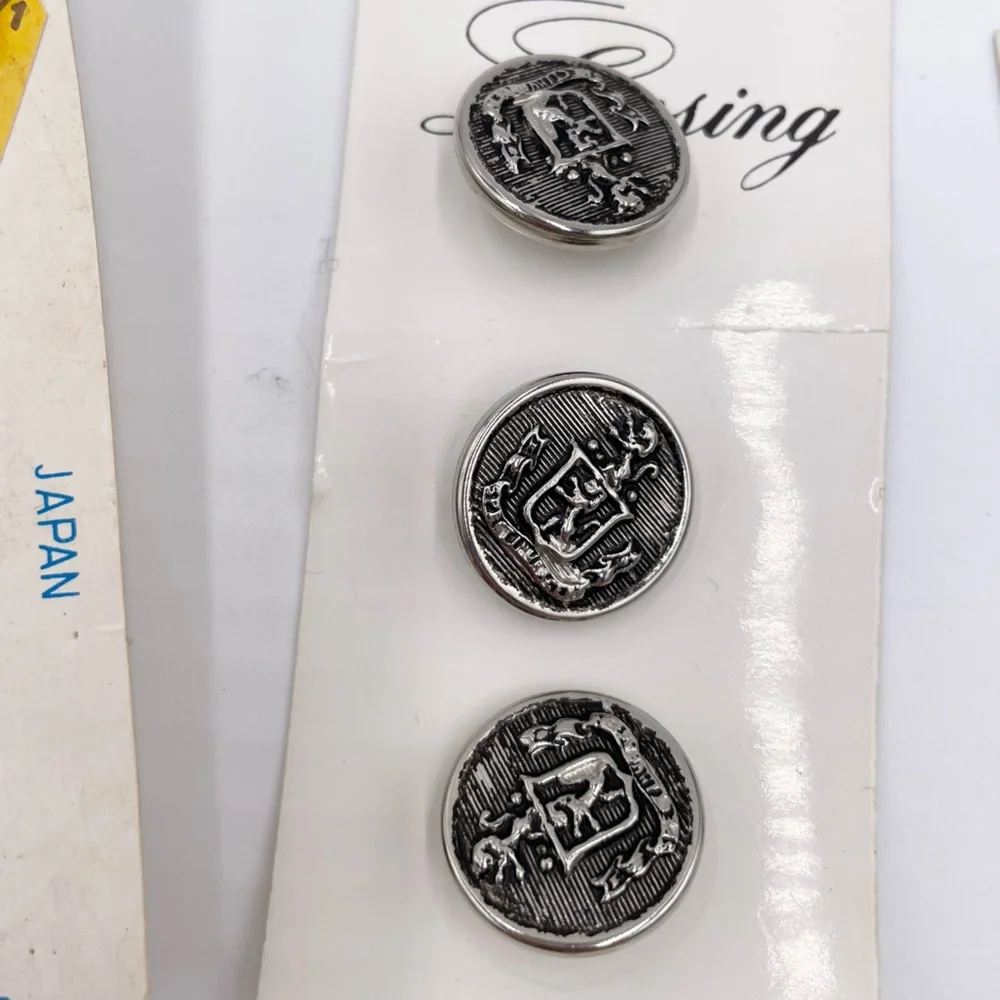 Vintage Set of 9 Buttons Royal Crown Crest Pewter Silver Multipack Lansing Sears